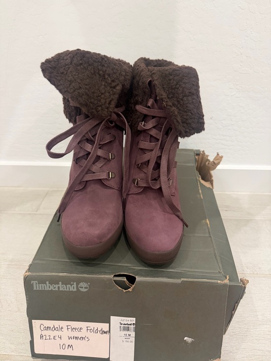 Timberland Shoes - Timberland Women’s Lace-Up Fold-Down Fleece Boots — Plum Brown